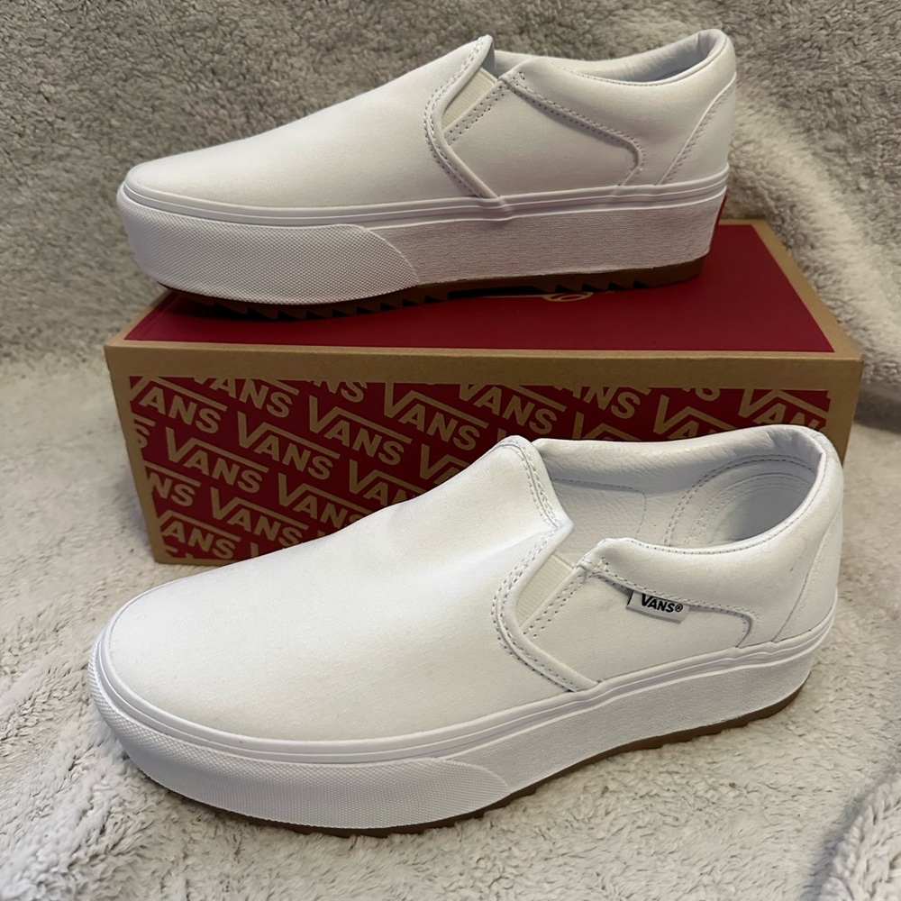 Vans Classic White Platform Slip-Ons